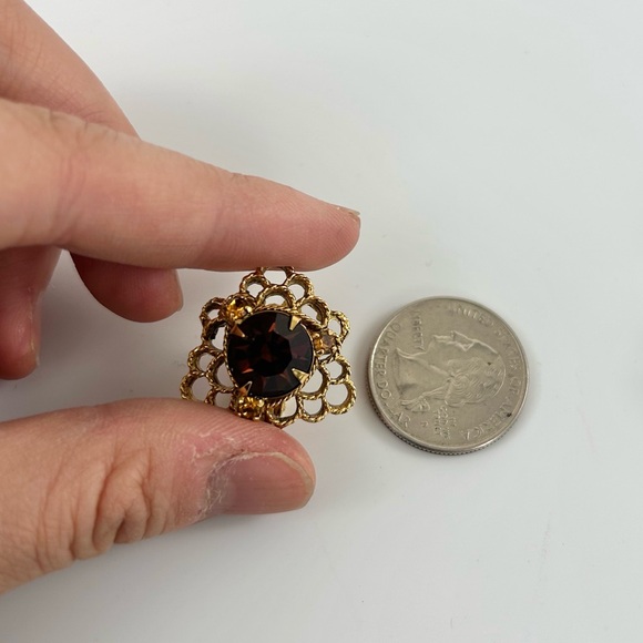 3 for $30 Vintage Brown Synthetic Rhinestone Crystal Clip On Earrings - Picture 5 of 5